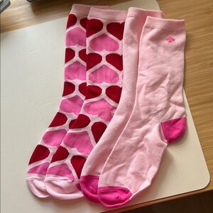 Pink and Red Heart Patterned Socks